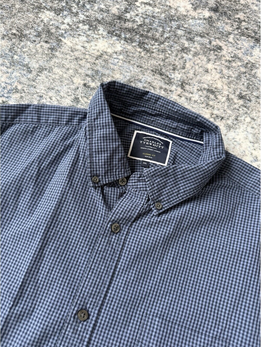 Charles Tyrwhitt Mens XXL Classic Fit Blue Check Non-Iron Cotton Dress Shirt